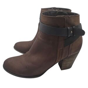 Franco Sarto Brown Leather Ankle Boots with Black Strap